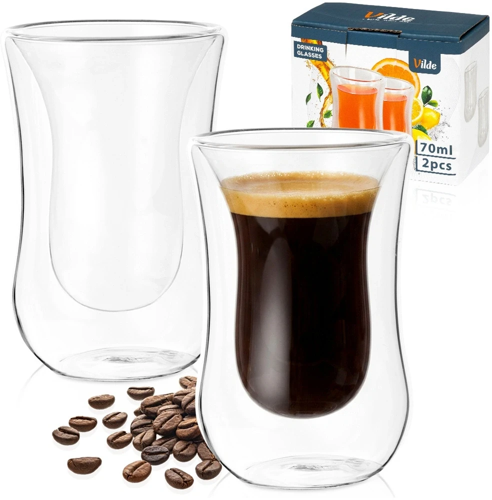 Termo stiklinės su dviguba sienele, 60 ml, skaidrios, 6 × 6 × 9 cm, 2 vnt.