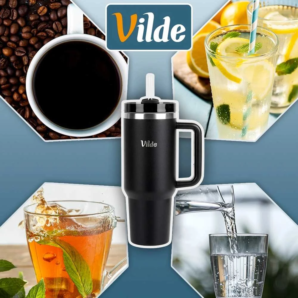 Vilde termo puodelis 1,2 l juodas su rankena