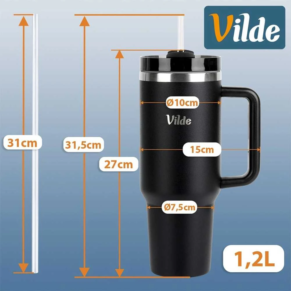 Vilde termo puodelis 1,2 l juodas su rankena