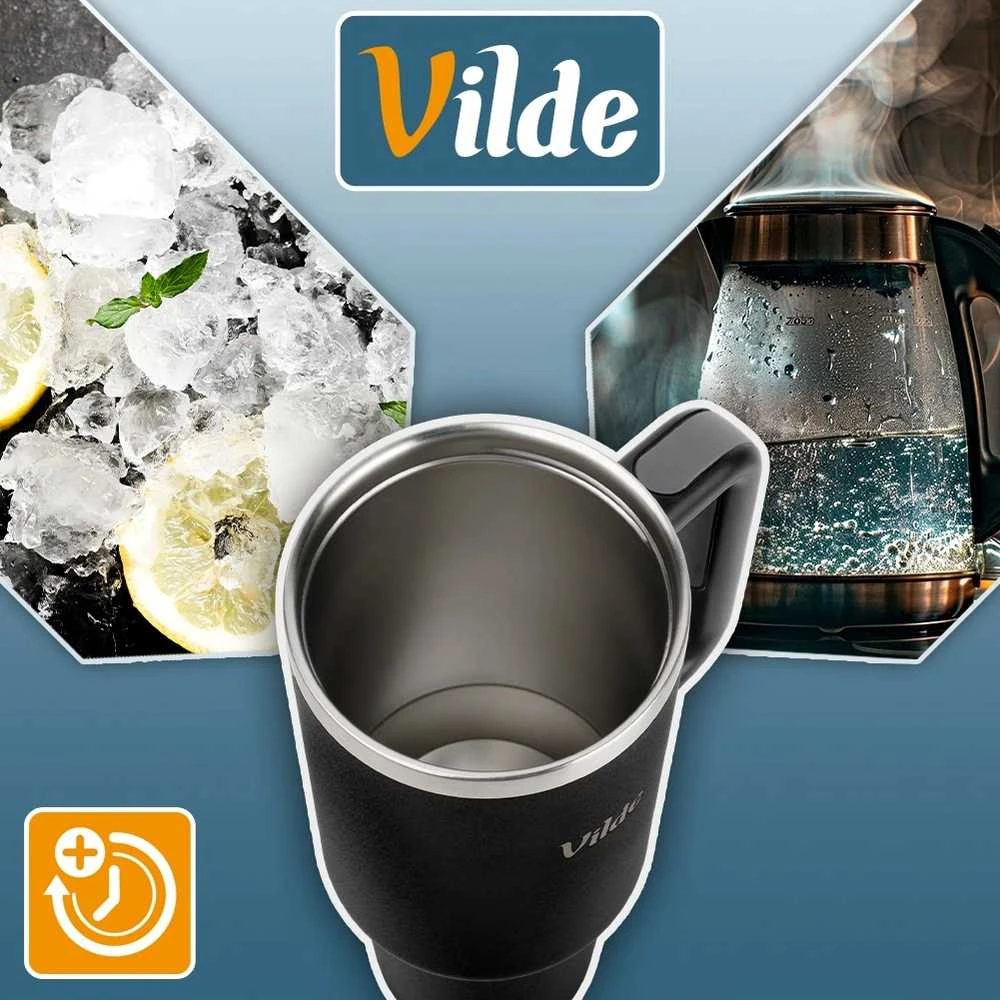 Vilde termo puodelis 1,2 l juodas su rankena
