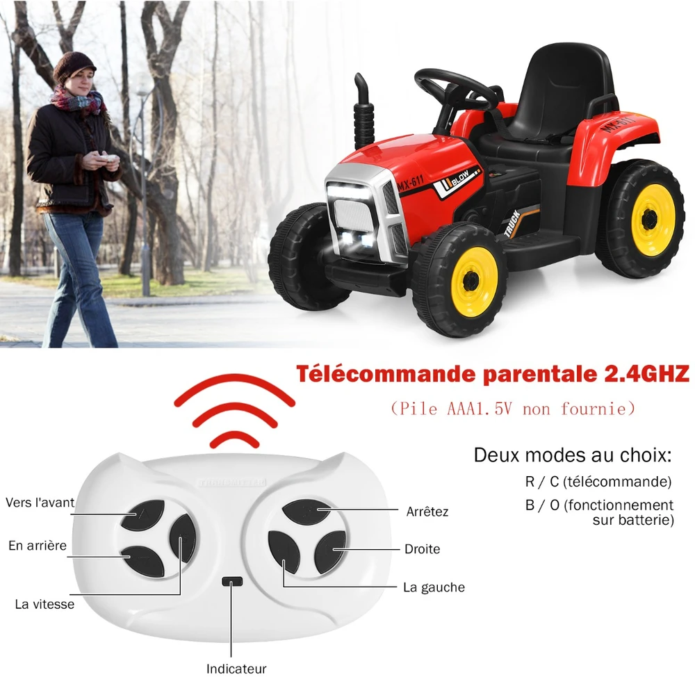 Traktorius 12V raudonas su priekaba