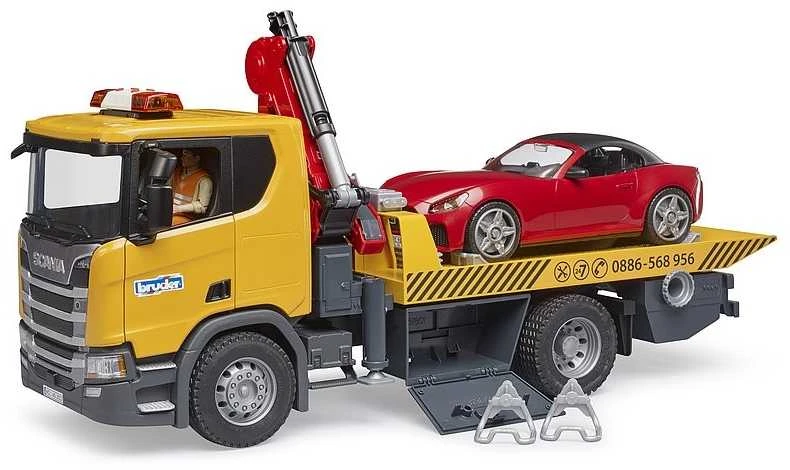 Tralas su kranu ir automobiliu Scania Bruder 3552