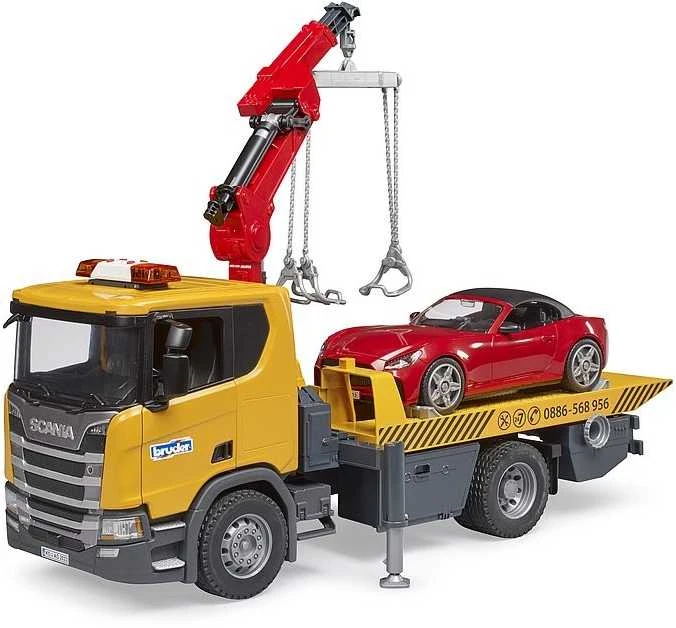 Tralas su kranu ir automobiliu Scania Bruder 3552