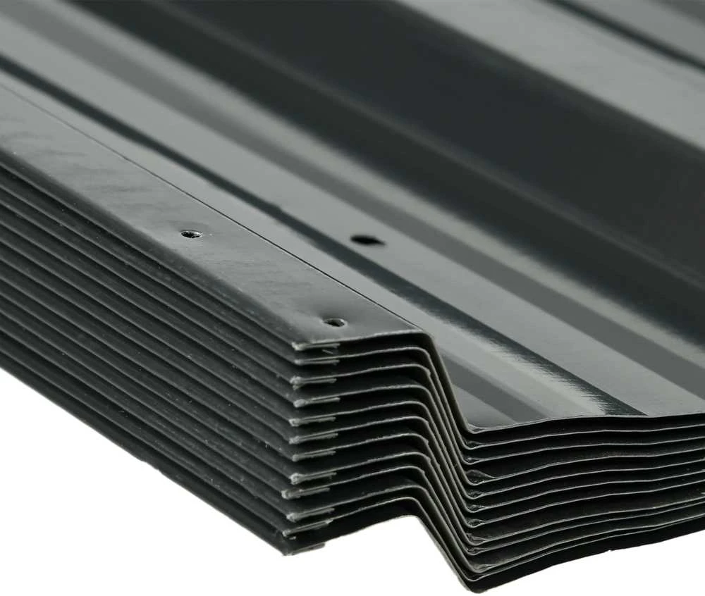 Outsunny 12 vnt. trapecinės skardos lakštai 129x45cm 7m² cinkuota stogo danga 0,25 mm atspari oro sąlygoms profiliuota skarda cinkuotas plienas stogo plokštės stogo panelės plieninės skardos lakštai gofruotos skardos lakštai stogui sandėliukui stoginei tamsiai pilka