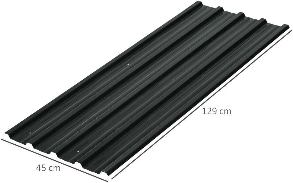 Outsunny 12 vnt. trapecinės skardos lakštai 129x45cm 7m² cinkuota stogo danga 0,25 mm atspari oro sąlygoms profiliuota skarda cinkuotas plienas stogo plokštės stogo panelės plieninės skardos lakštai gofruotos skardos lakštai stogui sandėliukui stoginei tamsiai pilka