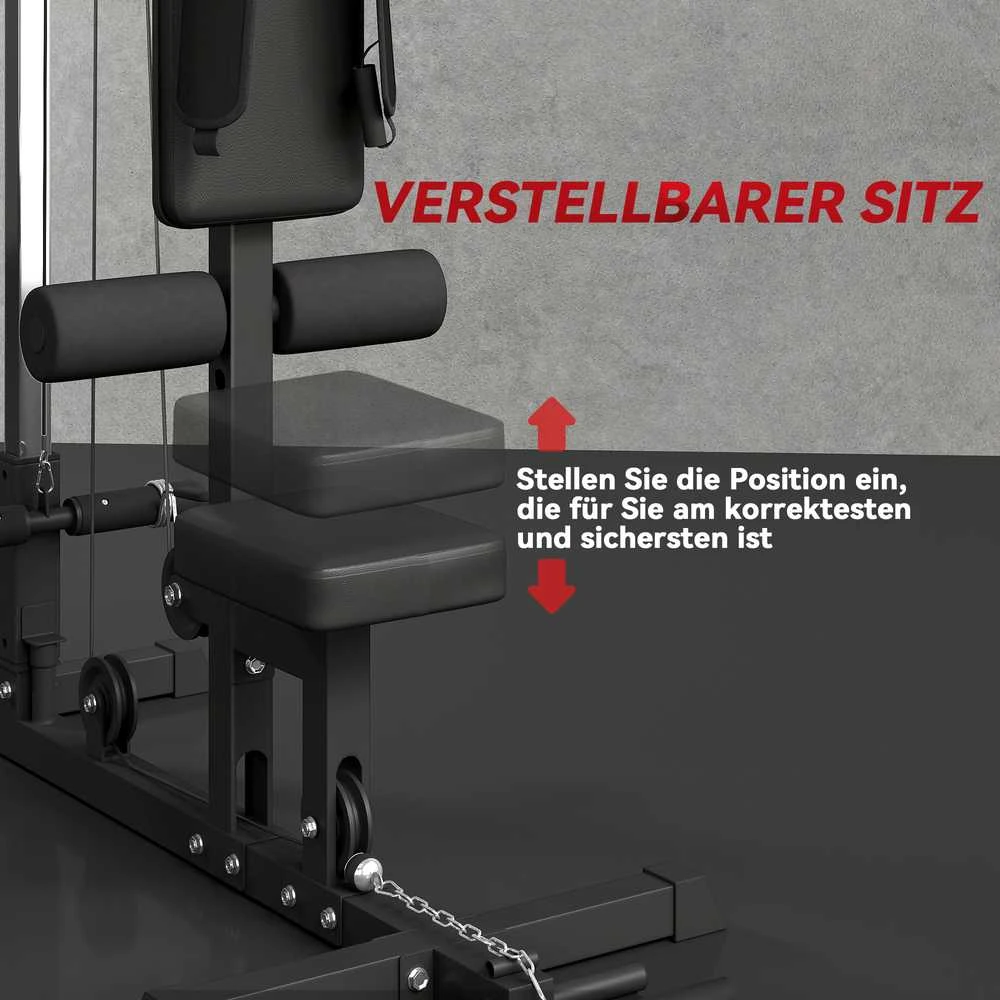 SPORTNOW daugiafunkcė jėgos treniruoklių stotis namams, su skersiniu nugaros treniruotėms ir lynų sistema, su svoriais iki 50 kg, skirta sporto salėms namuose