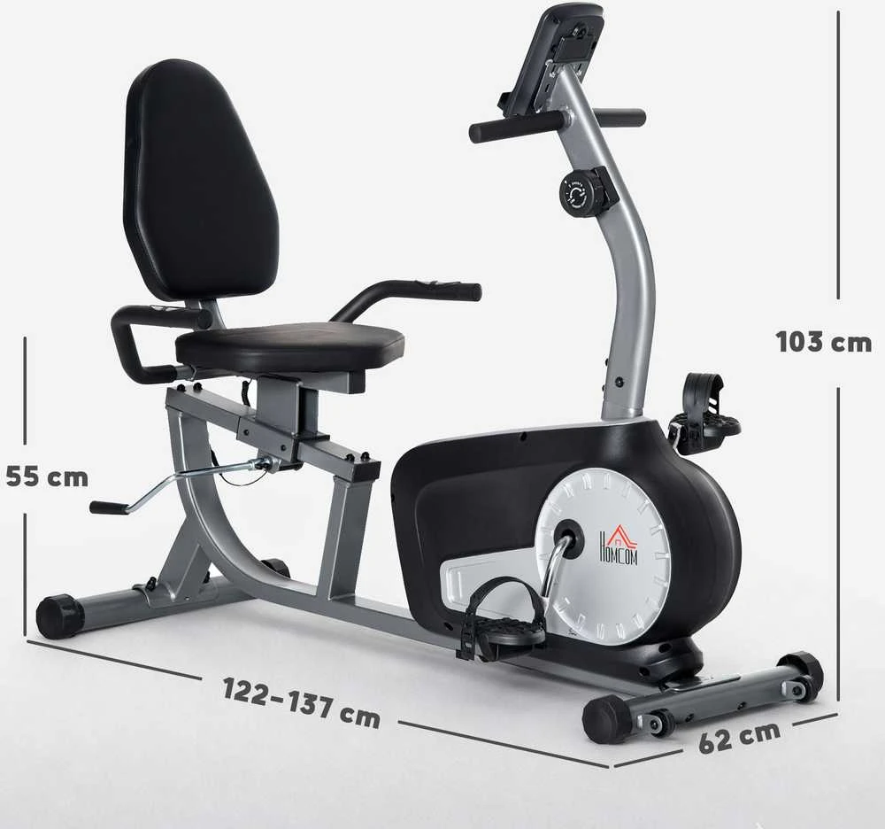HOMCOM gulimas treniruoklis, dviratis treniruoklis su LCD ekranu, 8 lygių reguliuojamas magnetinis pasipriešinimas, iki 110 kg, plienas ir ABS