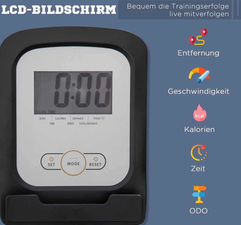 HOMCOM gulimas treniruoklis, dviratis treniruoklis su LCD ekranu, 8 lygių reguliuojamas magnetinis pasipriešinimas, iki 110 kg, plienas ir ABS