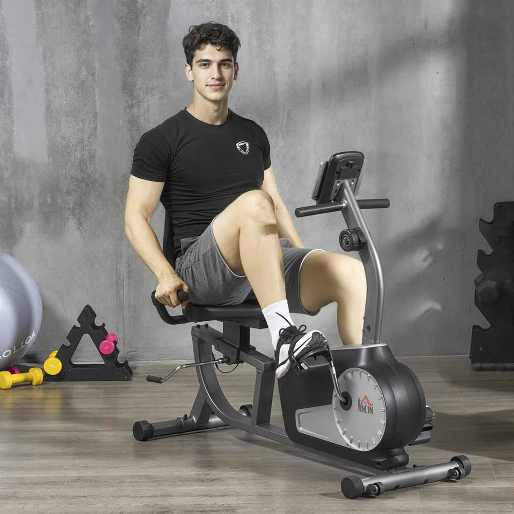 HOMCOM gulimas treniruoklis, dviratis treniruoklis su LCD ekranu, 8 lygių reguliuojamas magnetinis pasipriešinimas, iki 110 kg, plienas ir ABS