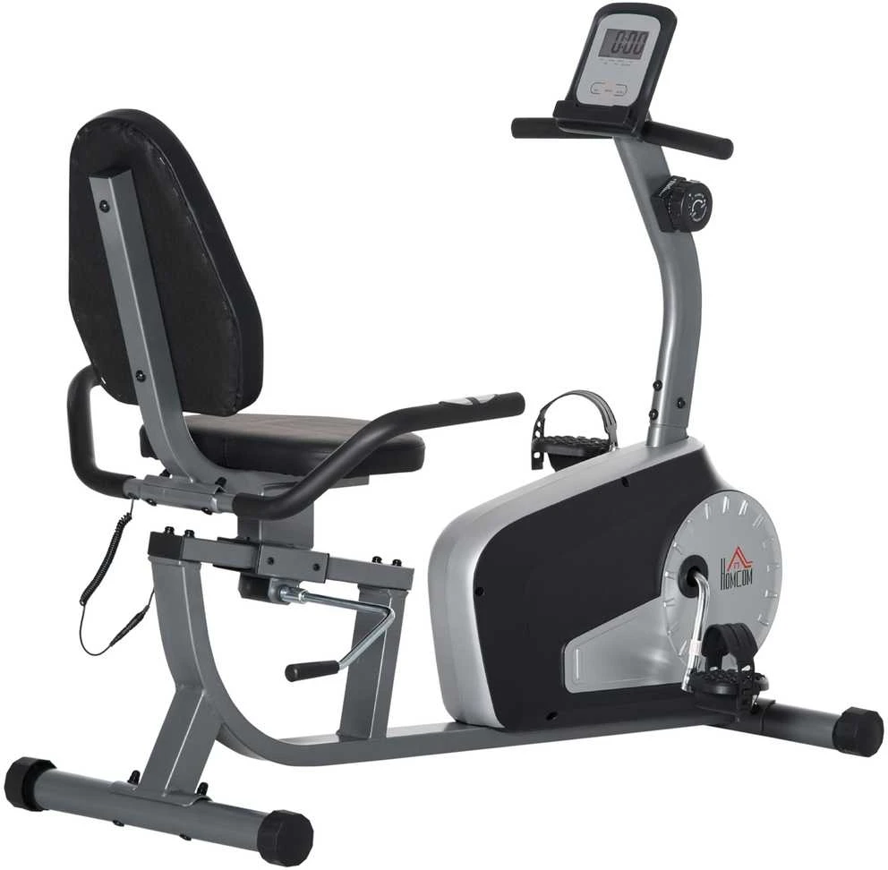 HOMCOM gulimas treniruoklis, dviratis treniruoklis su LCD ekranu, 8 lygių reguliuojamas magnetinis pasipriešinimas, iki 110 kg, plienas ir ABS