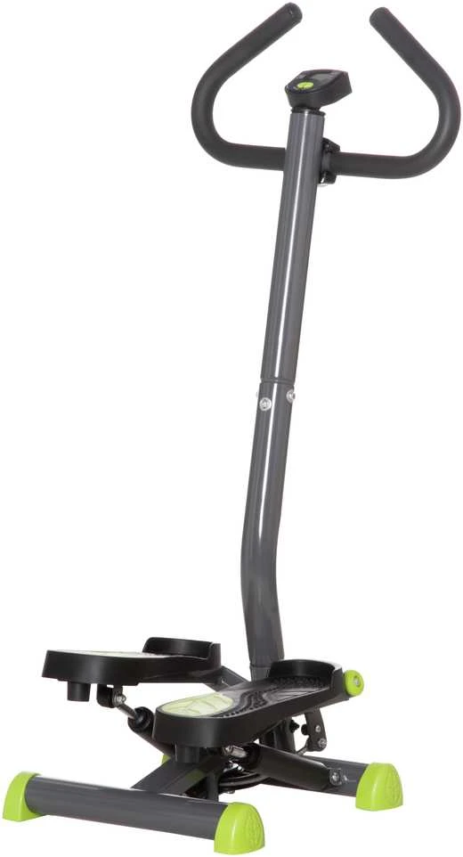 HOMCOM treniruoklis steperis su LCD ekranu ir rankena, iki 100 kg, plieno, ABS, pilkas/žalias, 55 x 44 x 108 cm
