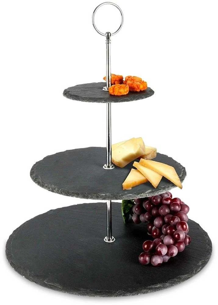 Excellent Houseware Akmens juoda serviravimo lėkštė 3 aukštų 31 cm