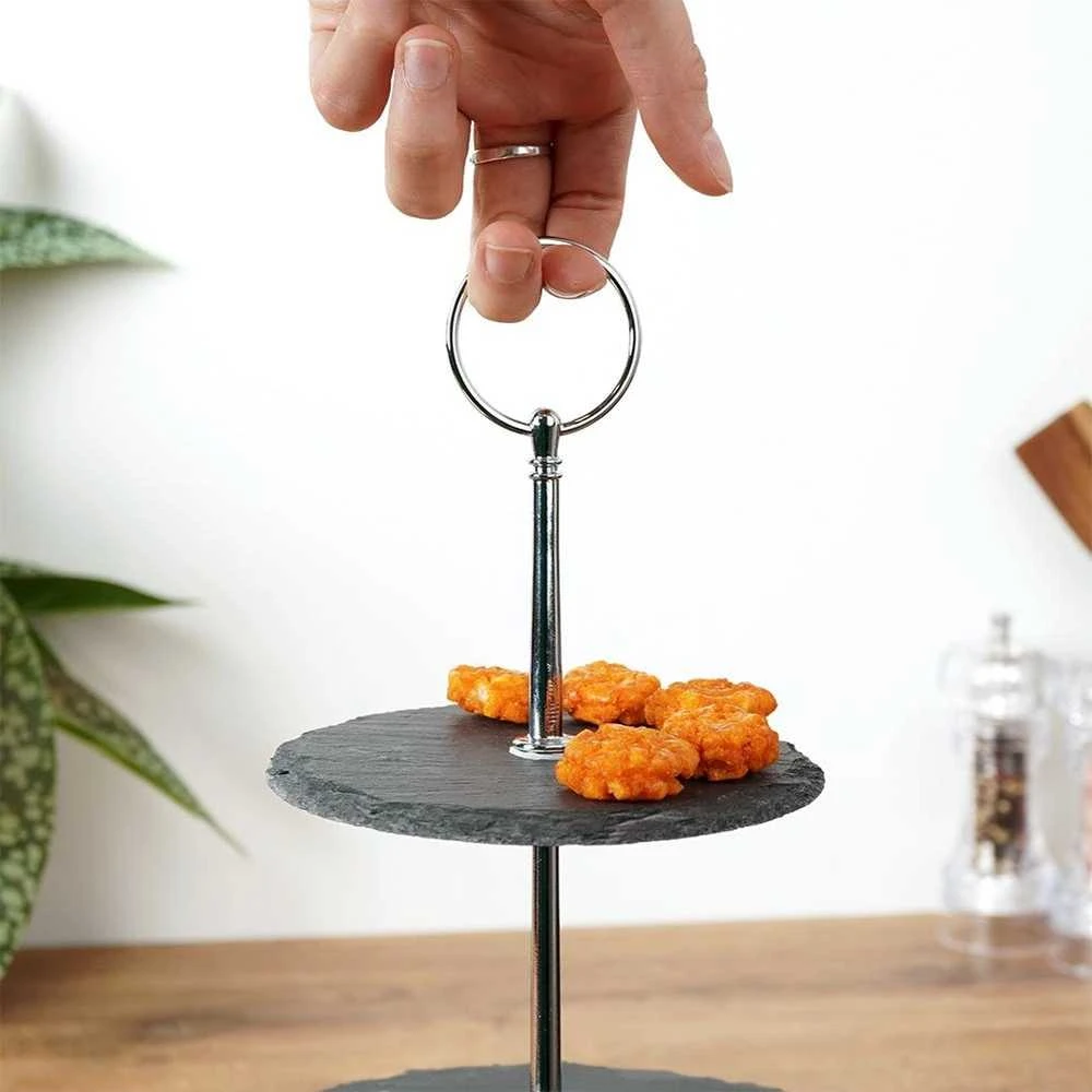 Excellent Houseware Akmens juoda serviravimo lėkštė 3 aukštų 31 cm