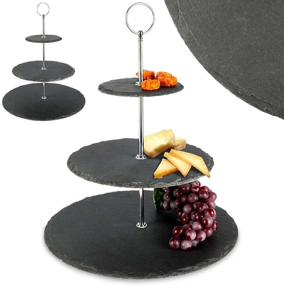 Excellent Houseware Akmens juoda serviravimo lėkštė 3 aukštų 31 cm