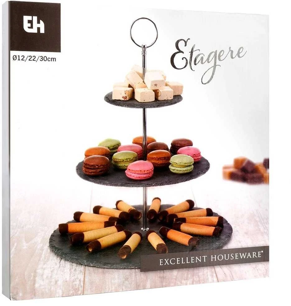 Excellent Houseware Akmens juoda serviravimo lėkštė 3 aukštų 31 cm