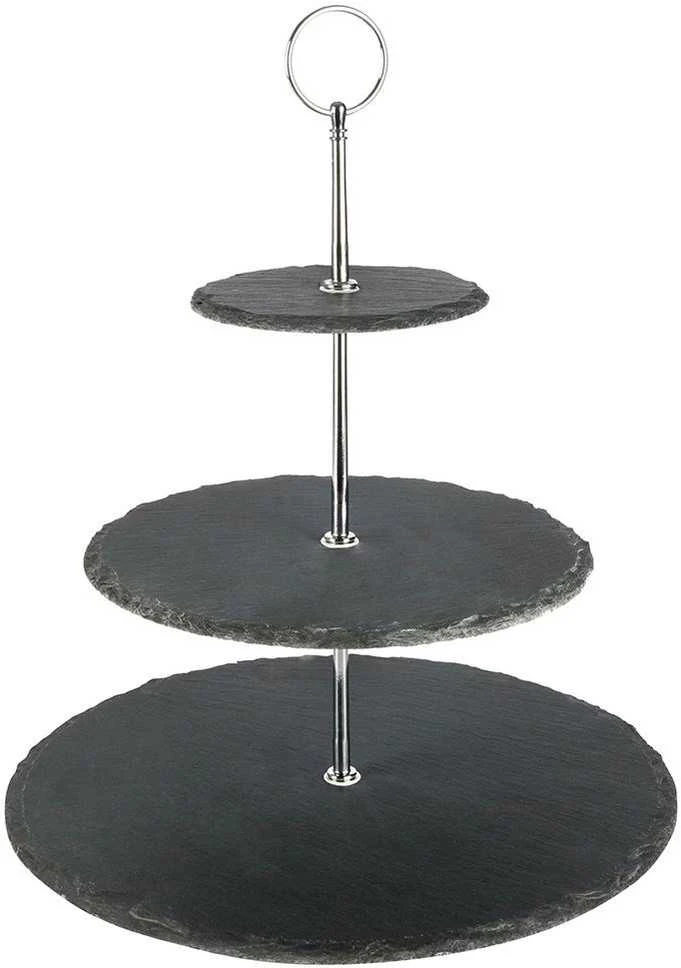 Excellent Houseware Akmens juoda serviravimo lėkštė 3 aukštų 31 cm