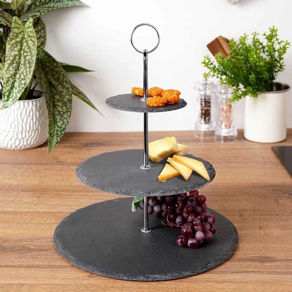 Excellent Houseware Akmens juoda serviravimo lėkštė 3 aukštų 31 cm
