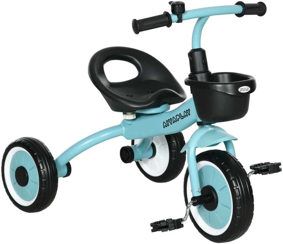 AIYAPLAY triratukas vaikams su reguliuojama sėdyne, paspirtukas su krepšeliu, skambučiu ir pedalais, 2-5 metų vaikams