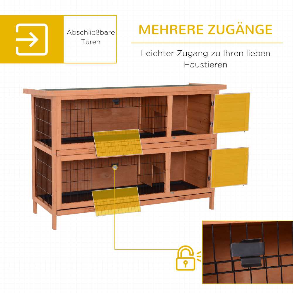 "PawHut" mažų gyvūnų narvelis Dviejų aukštų mažų gyvūnų narvelis jūrų kiaulytėms, pagamintas iš eglės medienos, oranžinės spalvos, 136,4 cm x 50 cm x 93 cm