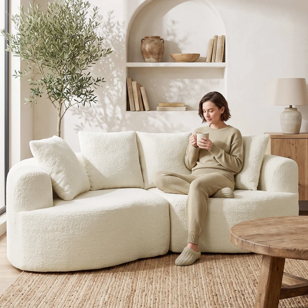 Trivietė berėmė sofa, kreminės baltos spalvos, 207 × 107 × 62 cm