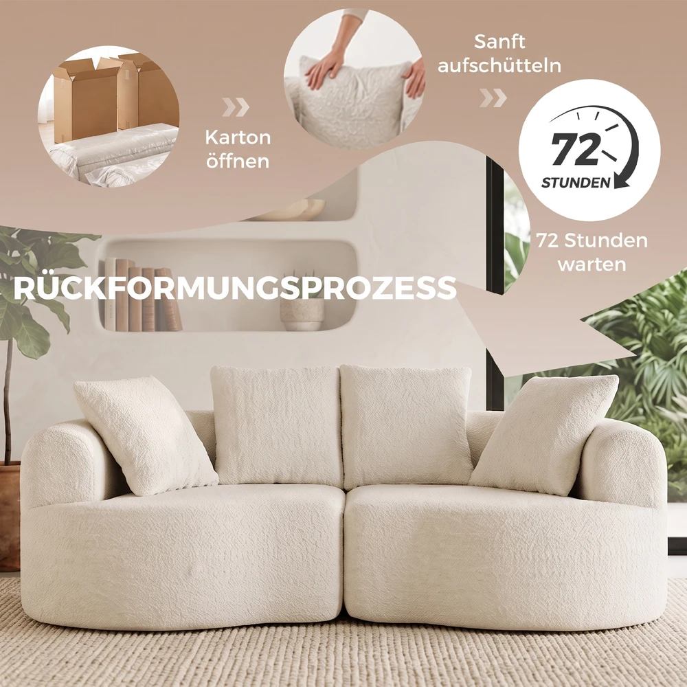 Trivietė berėmė sofa, kreminės baltos spalvos, 207 × 107 × 62 cm