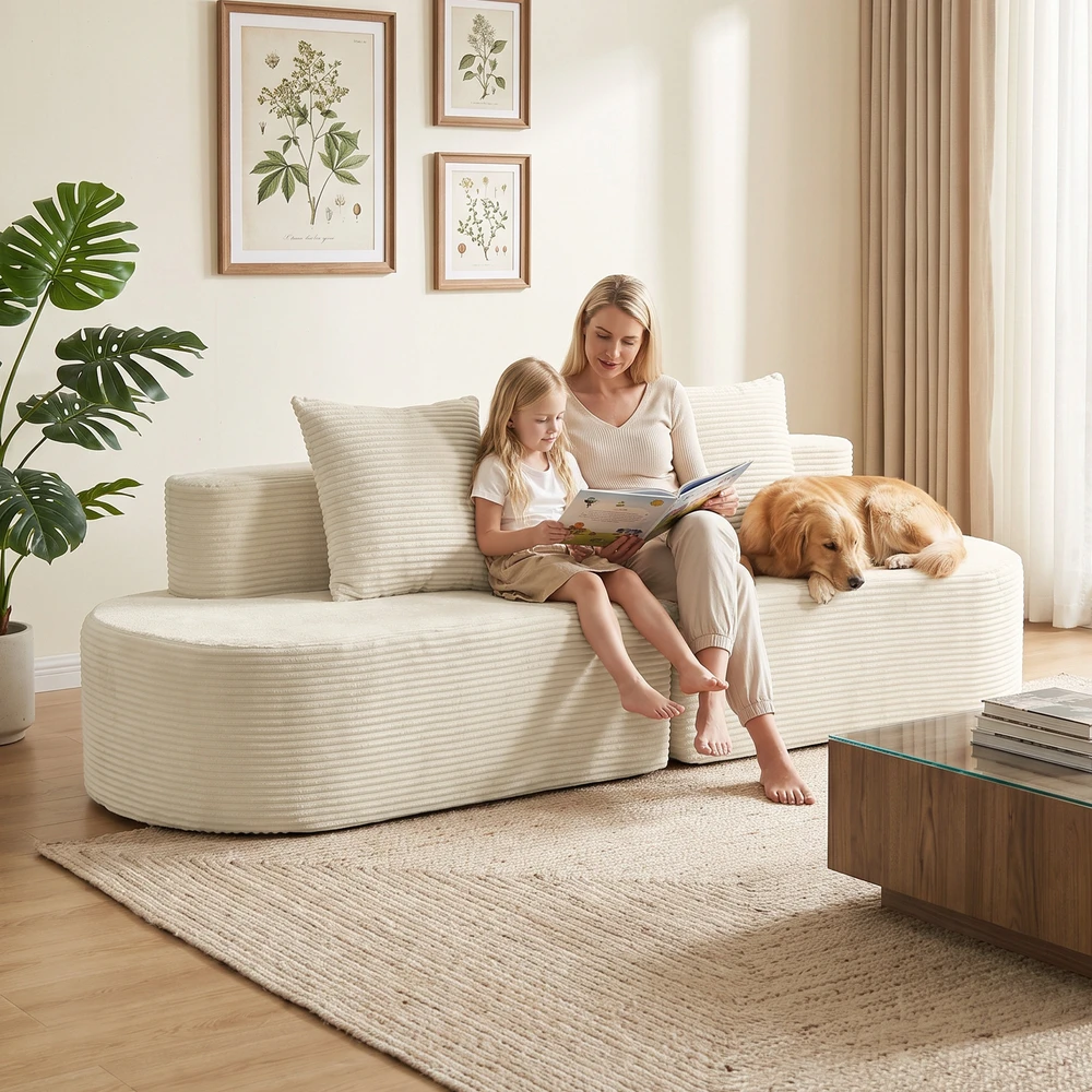 Trivietė modulinė sofa be rėmo su kišeninėmis spyruoklėmis, smėlinė, 245cm