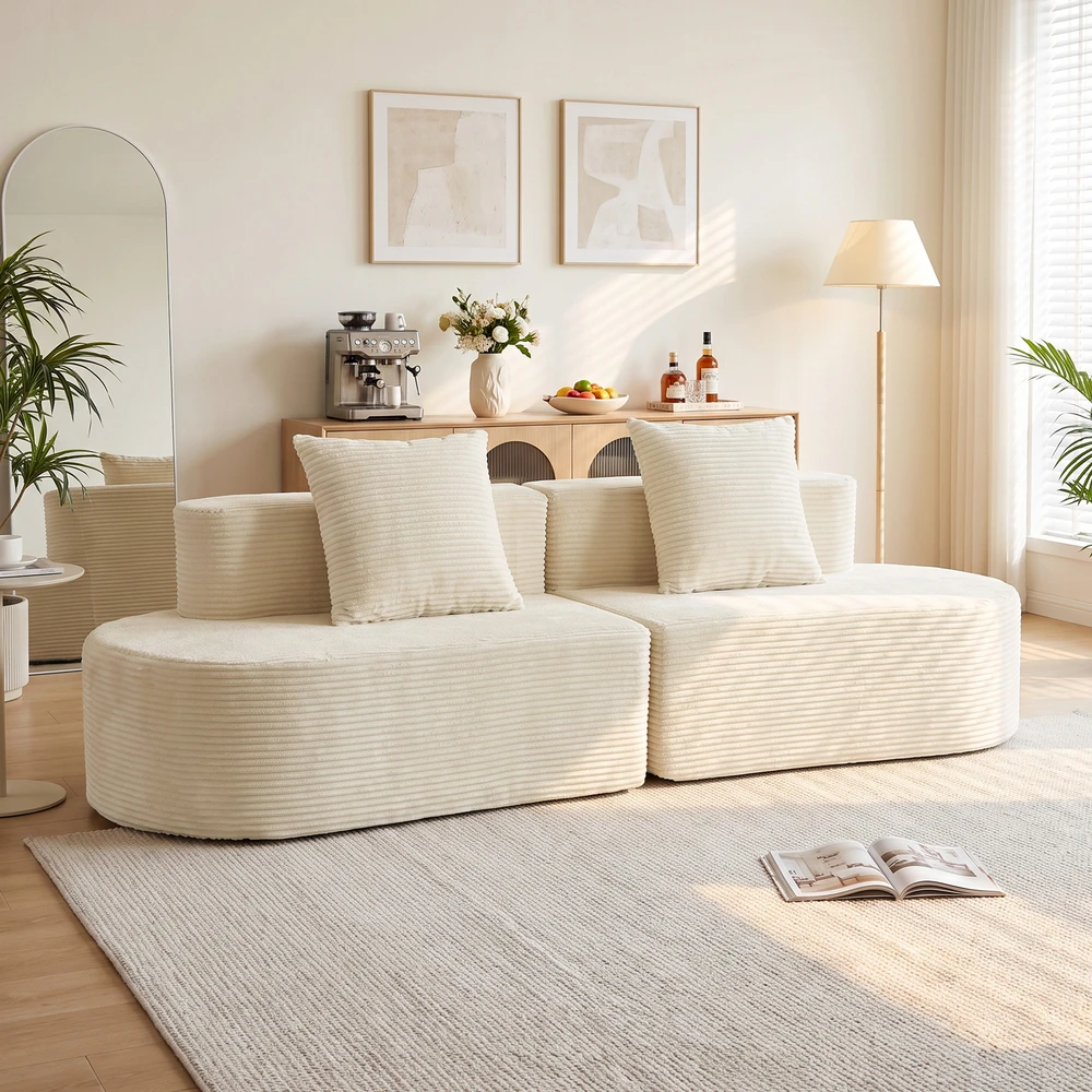 Trivietė modulinė sofa be rėmo su kišeninėmis spyruoklėmis, smėlinė, 245cm