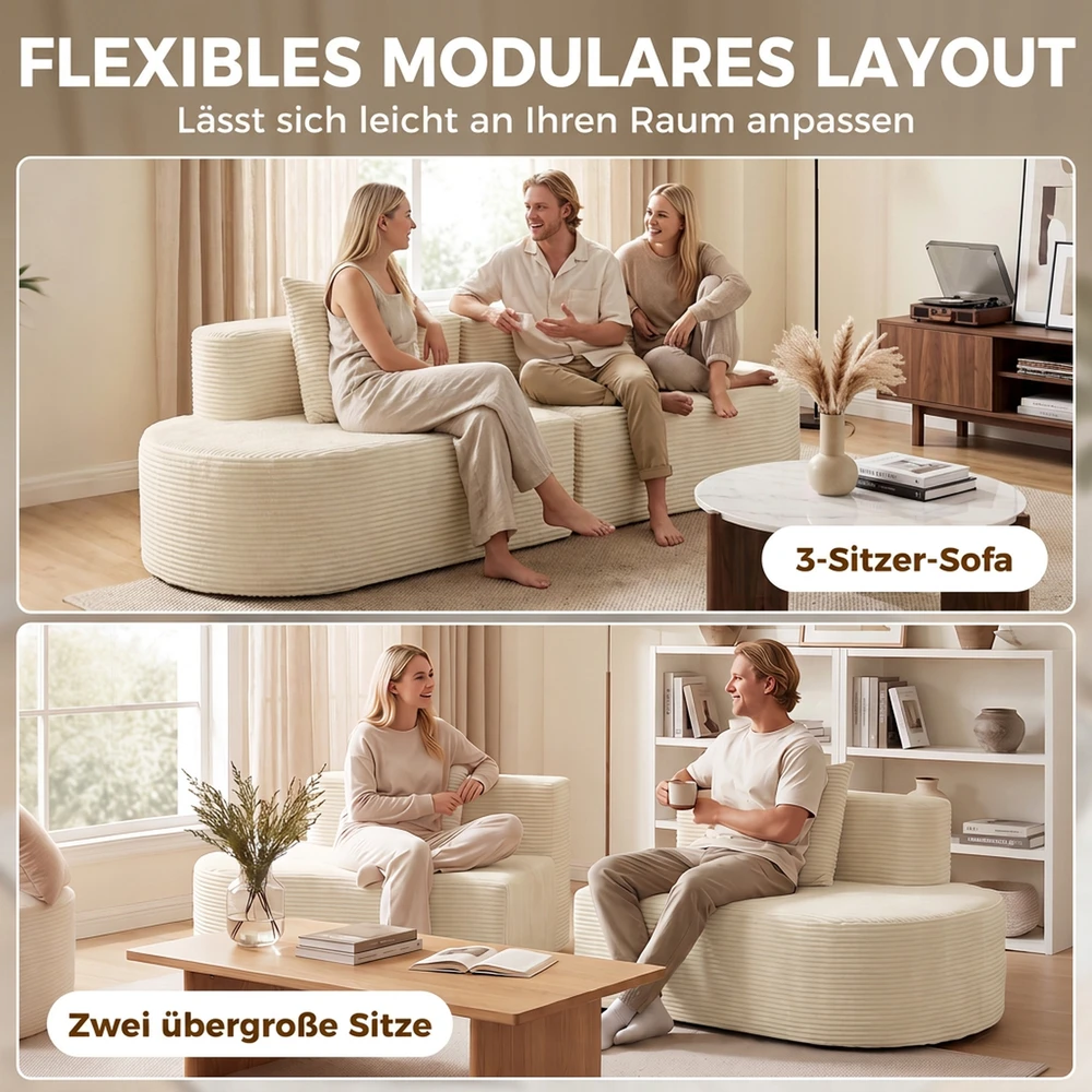 Trivietė modulinė sofa be rėmo su kišeninėmis spyruoklėmis, smėlinė, 245cm