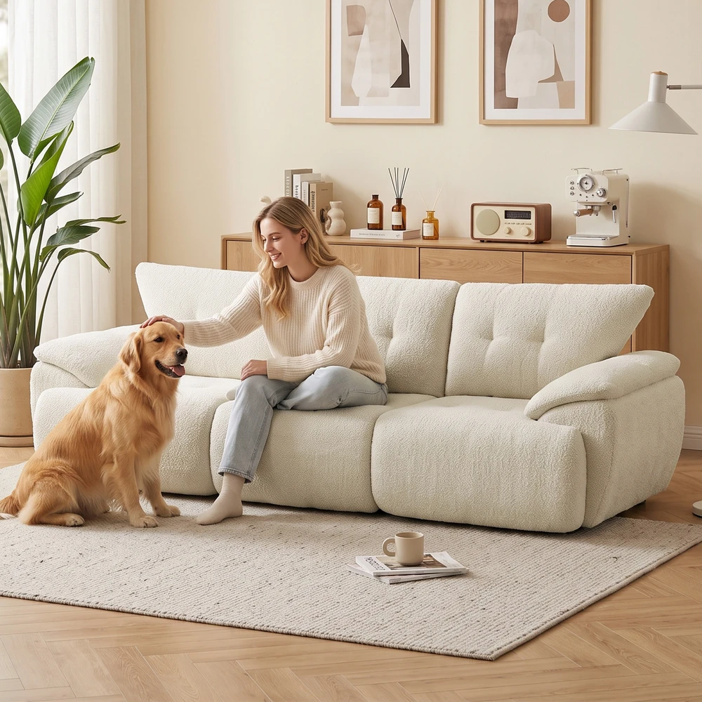 Trivietė modulinė sofa, berėmė, kreminė balta, 260 × 92 × 80 cm