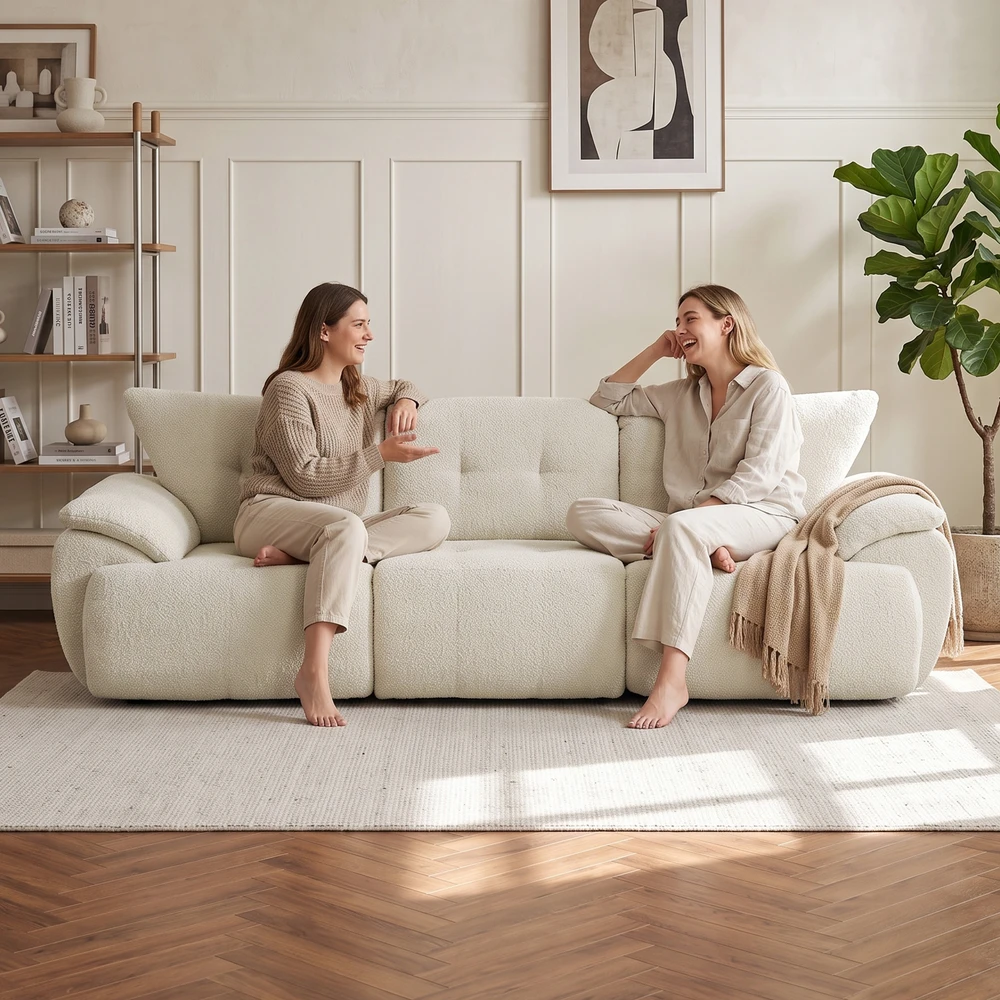 Trivietė modulinė sofa, berėmė, kreminė balta, 260 × 92 × 80 cm