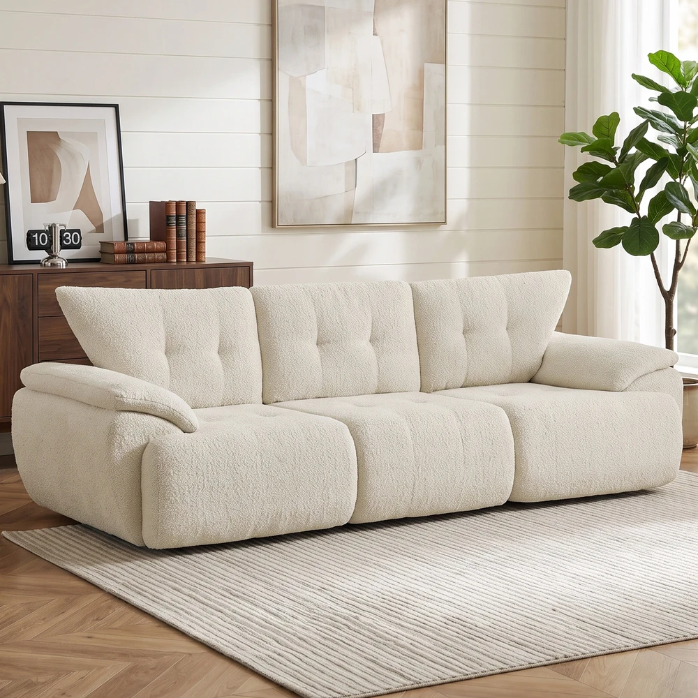 Trivietė modulinė sofa, berėmė, kreminė balta, 260 × 92 × 80 cm