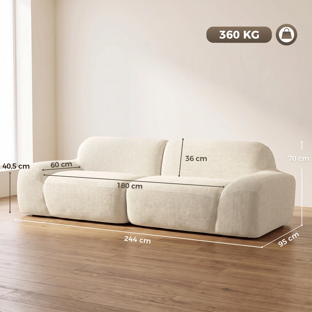 Trivietė sofa, berėmė, kreminės baltos spalvos, 244 × 95 × 70 cm