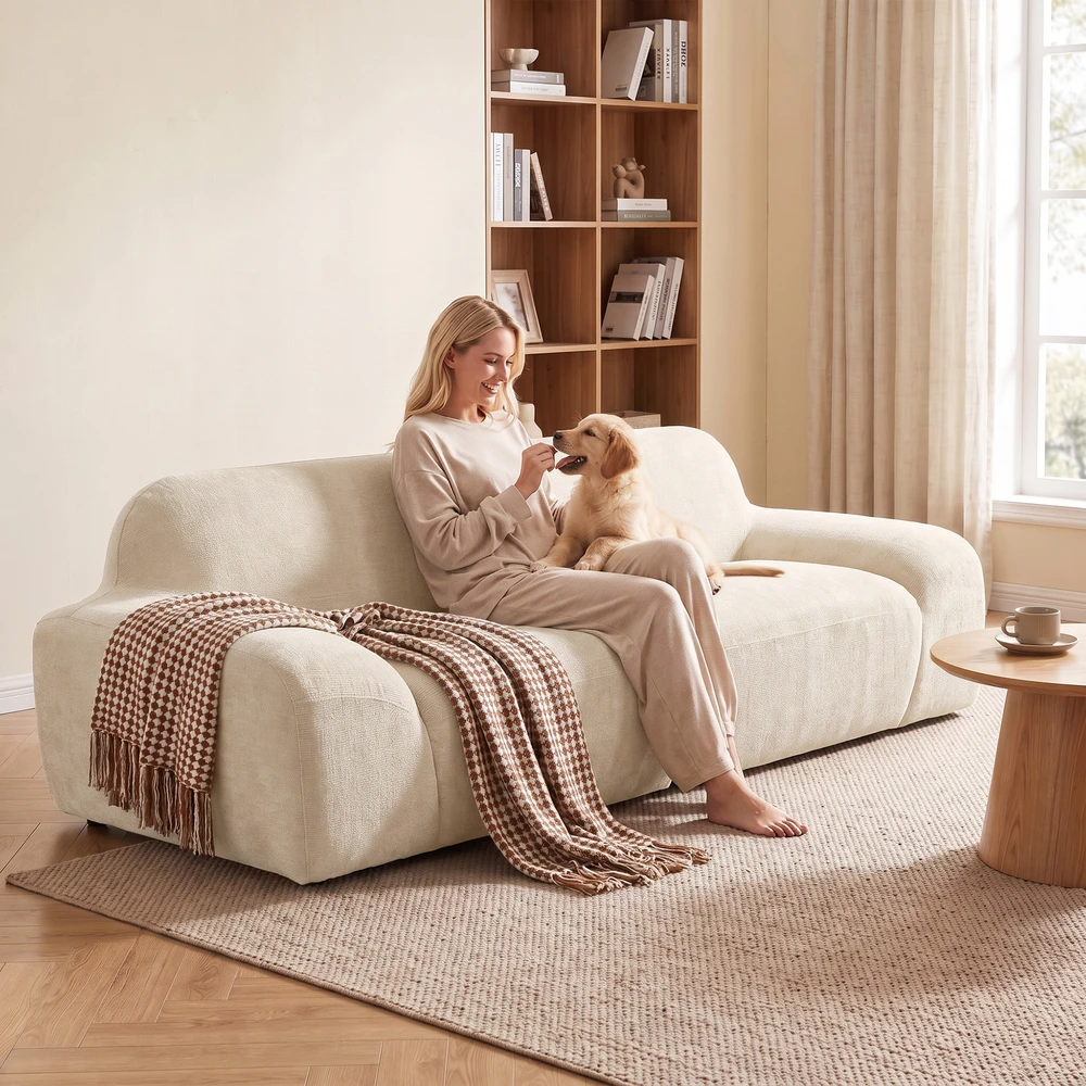 Trivietė sofa, berėmė, kreminės baltos spalvos, 244 × 95 × 70 cm