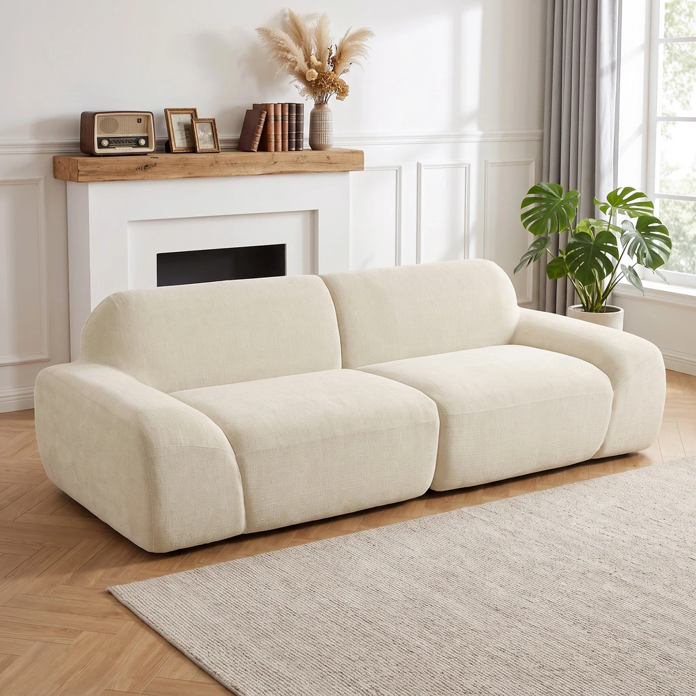 Trivietė sofa, berėmė, kreminės baltos spalvos, 244 × 95 × 70 cm