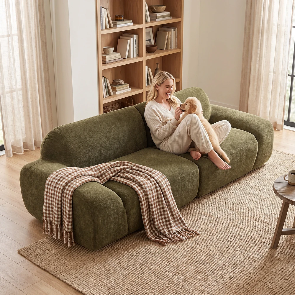 Trivietė sofa, berėmė, tamsiai žalia, 244 × 95 × 70 cm