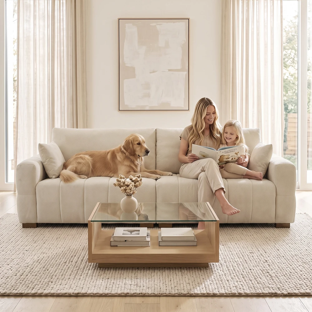 Trivietė sofa su aksominiu apmušalu, kreminė, 220 x 86 x 84 cm