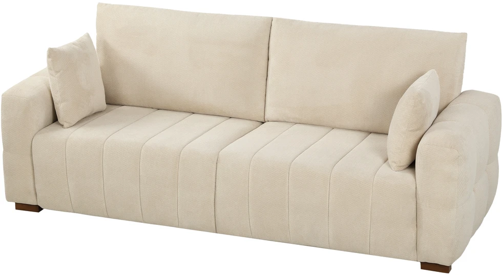 Trivietė sofa su aksominiu apmušalu, kreminė, 220 x 86 x 84 cm