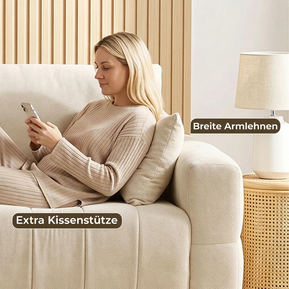 Trivietė sofa su aksominiu apmušalu, kreminė, 220 x 86 x 84 cm