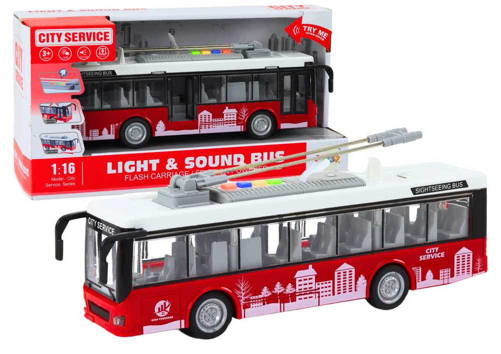 Lean Toys Troleibusas 1:16 Šviesos Garsai Baltas/Raudonas