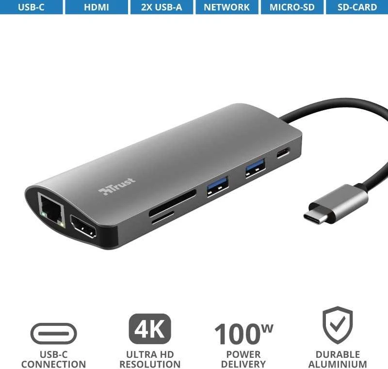 Trust Pasitikėkite Dalyx 7in1 USB-C kelių prievadų adapteriu (TR-23775)