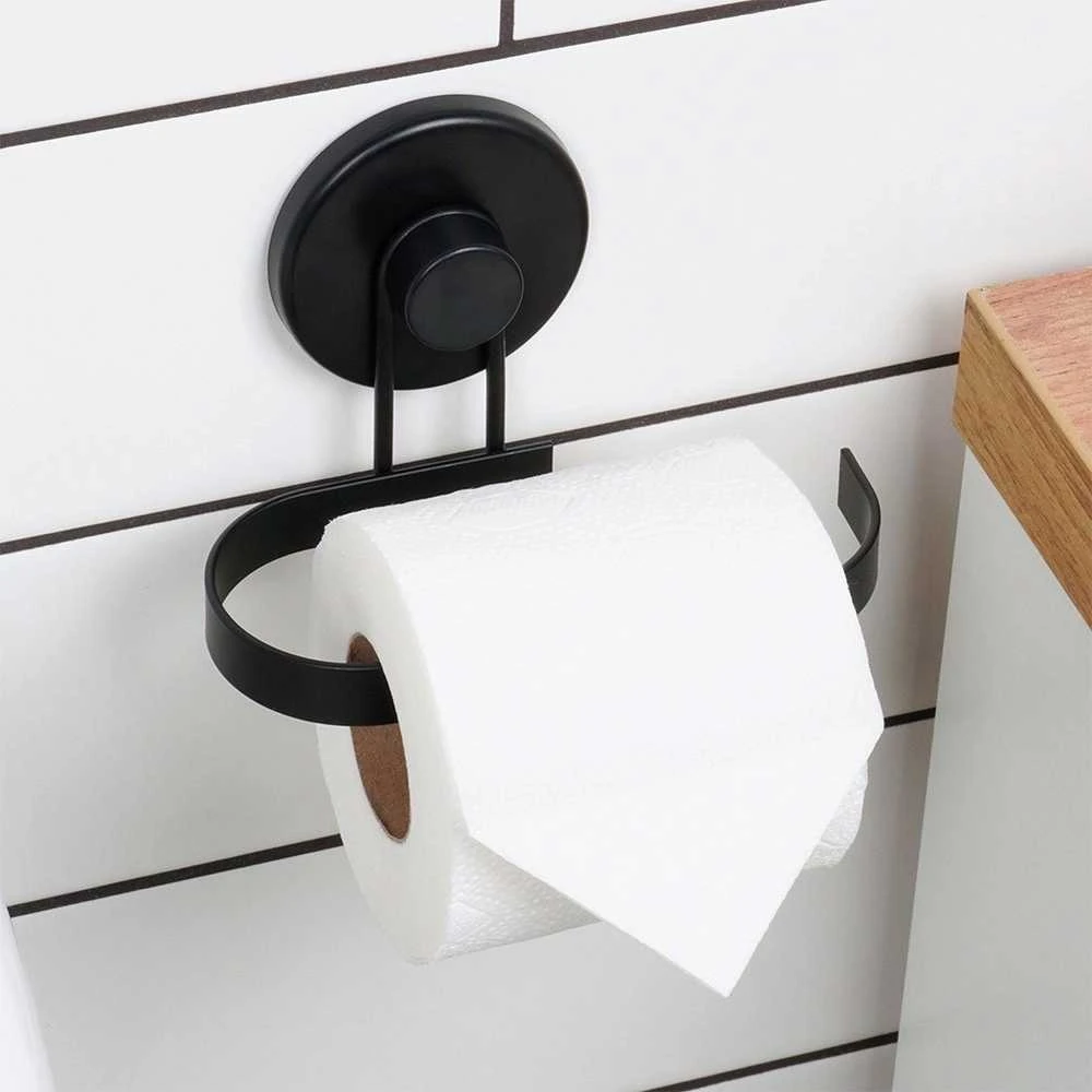 Bathroom Solutions WC popieriaus laikiklis su siurbtuku, juodas metalas
