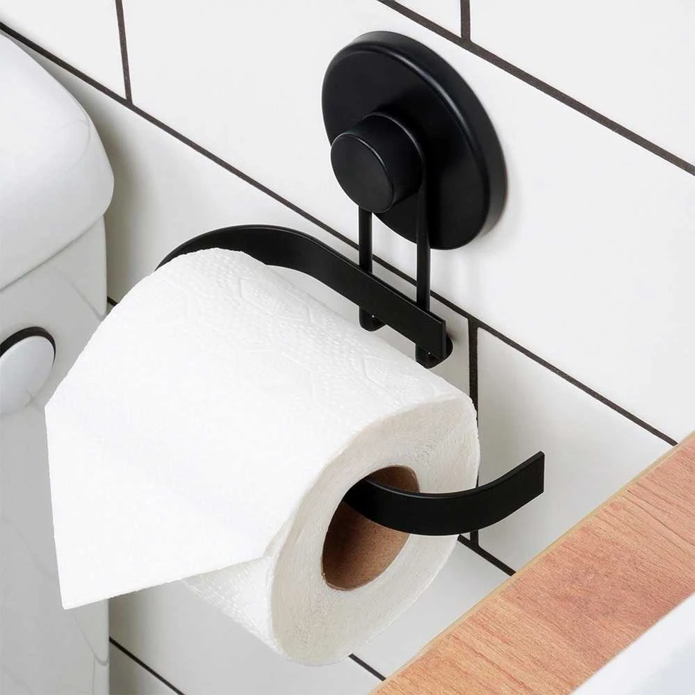 Bathroom Solutions WC popieriaus laikiklis su siurbtuku, juodas metalas
