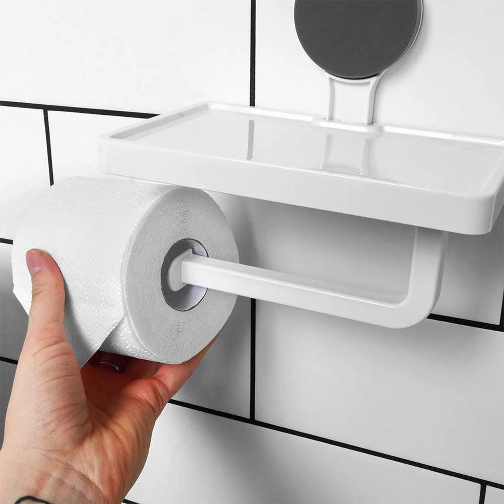 Home Styling Collection Bathroom Solutions Tualetinio Popieriaus Laikiklis su Lentynėle - Baltas