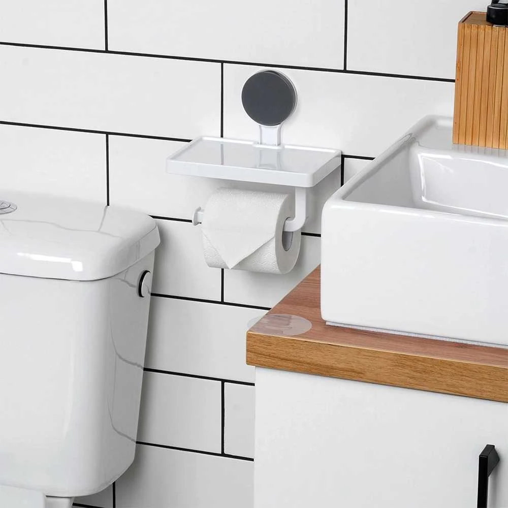 Home Styling Collection Bathroom Solutions Tualetinio Popieriaus Laikiklis su Lentynėle - Baltas