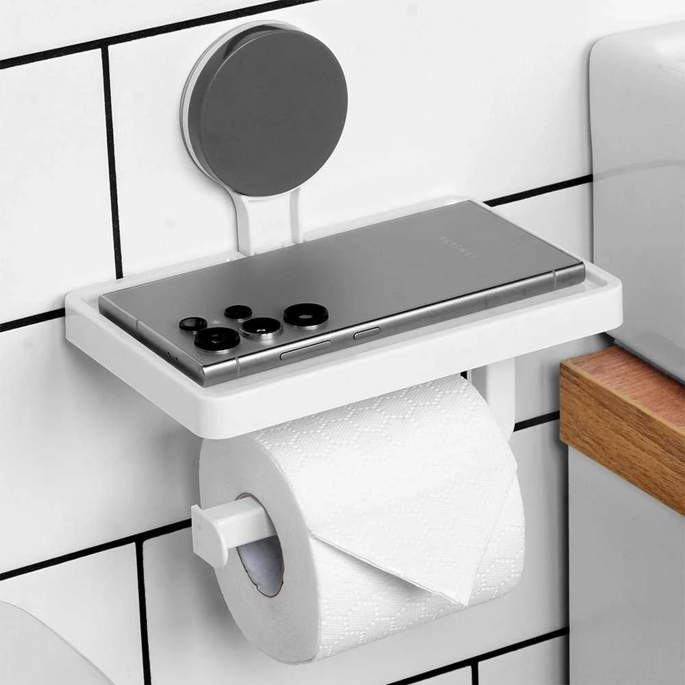 Home Styling Collection Bathroom Solutions Tualetinio Popieriaus Laikiklis su Lentynėle - Baltas
