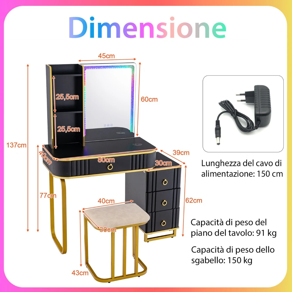 Kosmetinis stalas 80 x 40 x 137 cm