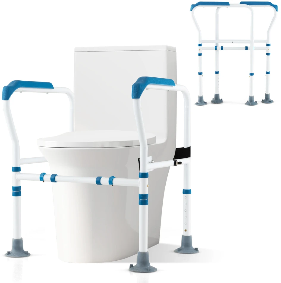 Tualeto saugos turėklas, reguliuojamo aukščio, mėlynas ir baltas, 62,2–67,3 × 49,5 × 64,8–77,5 cm