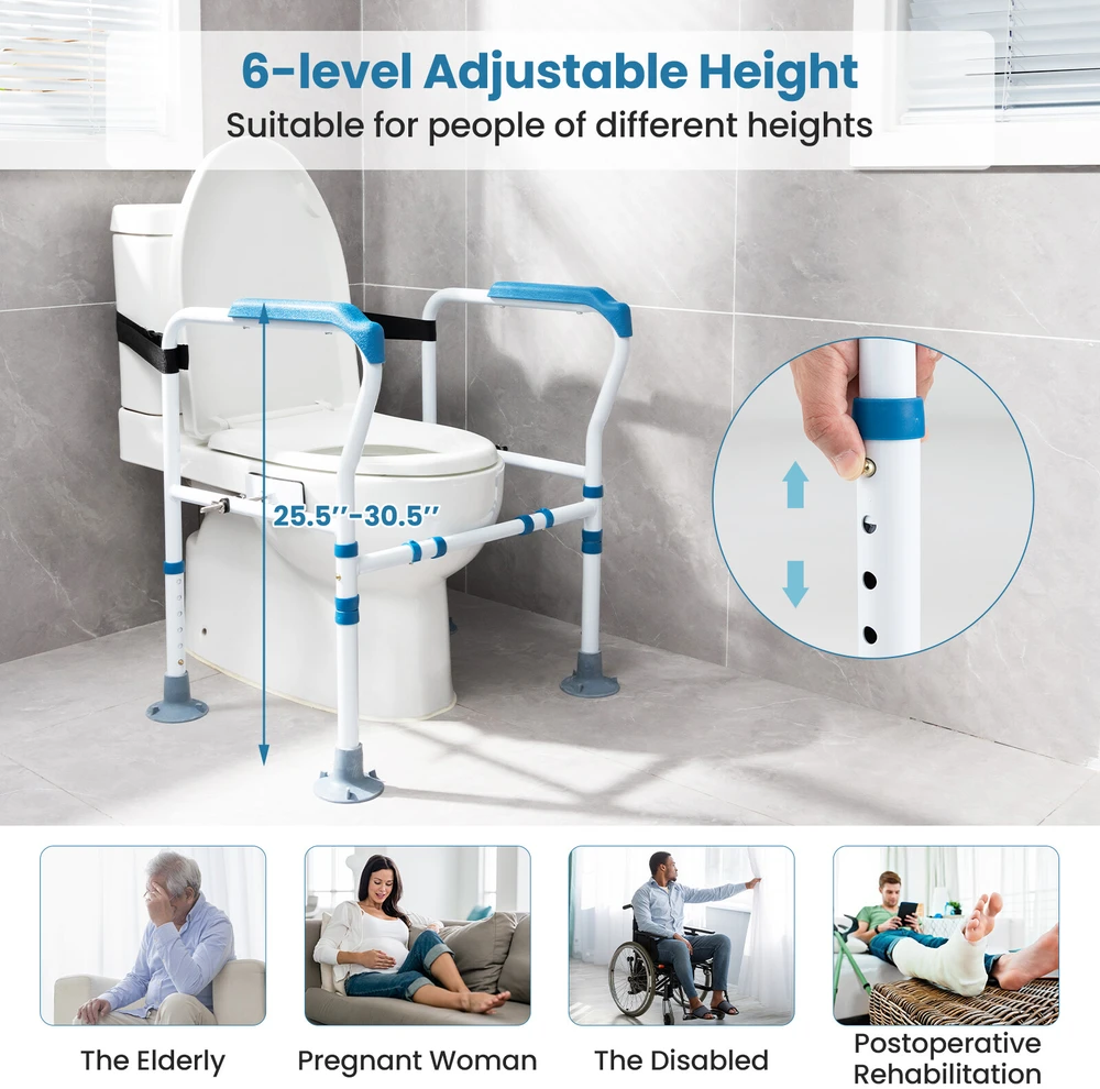 Tualeto saugos turėklas, reguliuojamo aukščio, mėlynas ir baltas, 62,2–67,3 × 49,5 × 64,8–77,5 cm