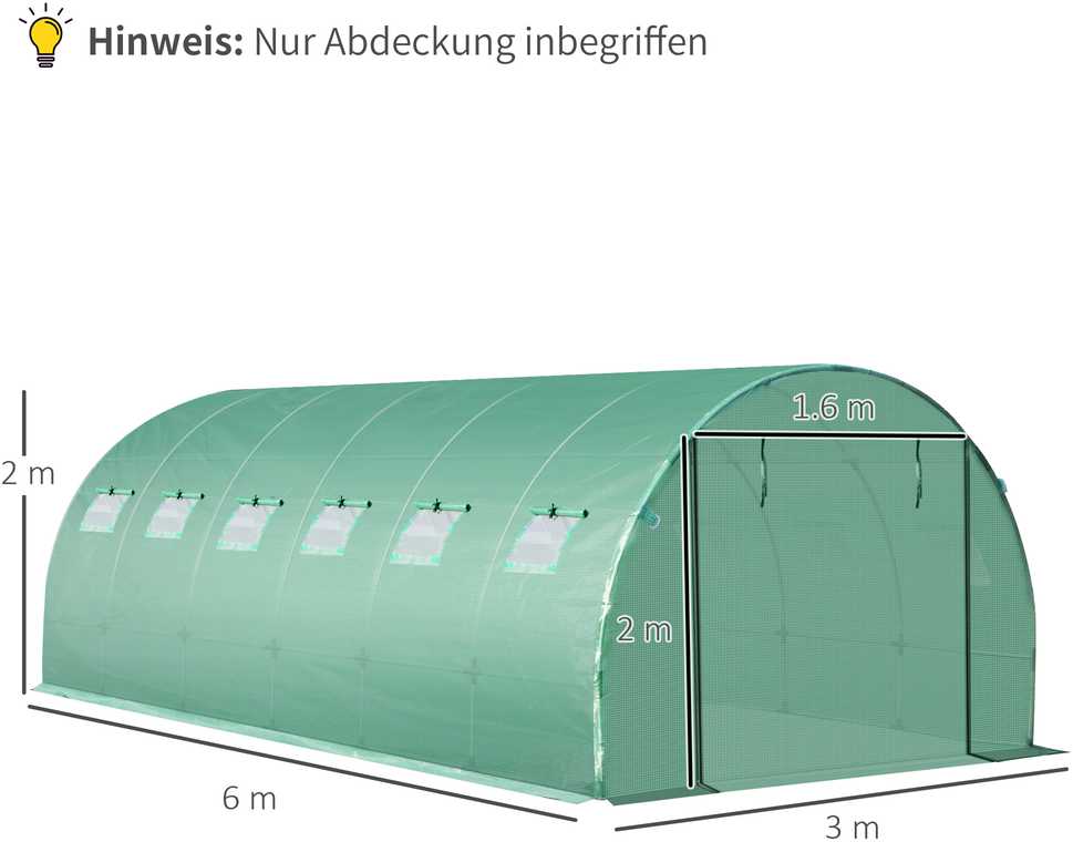Outsunny polietileno plėvelė 6x3x2m, atsarginė plėvelė su 12 langų, skirta sodo tuneliams, šiltnamio plėvelė, sodo plėvelė, polietilenas