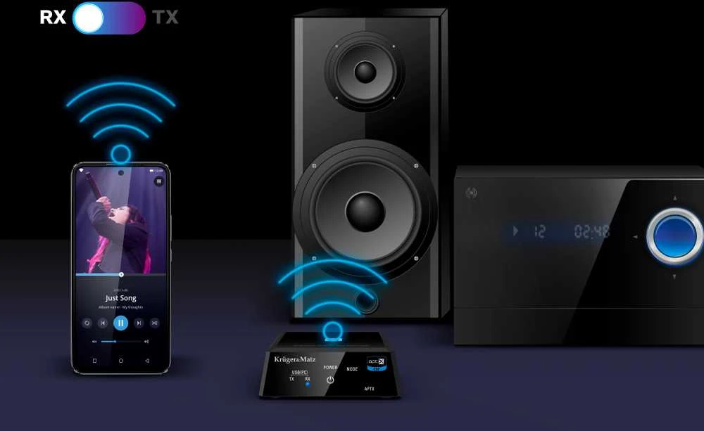 Kruger & Matz 2in1 Bluetooth HiFi garso imtuvas ir siųstuvas (Apt-X, NFC) BT-1 modelis